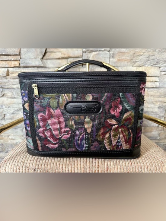 Bentley Handbags - Vintage Bentley Floral Tapestry Makeup Train Case